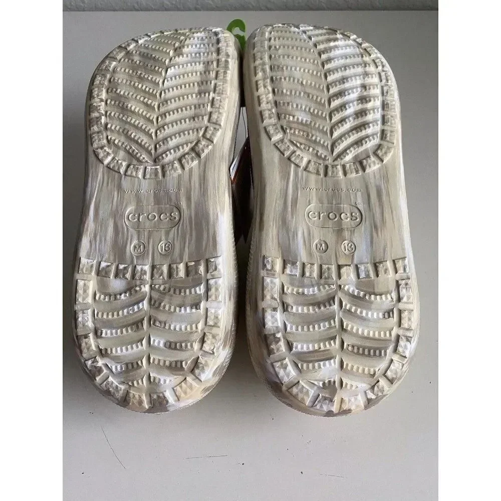 CROCS Classic CRUSH MARBLED Platform CLOG 208265-2Y3 Bone Men’s Sz 13 NEW‎